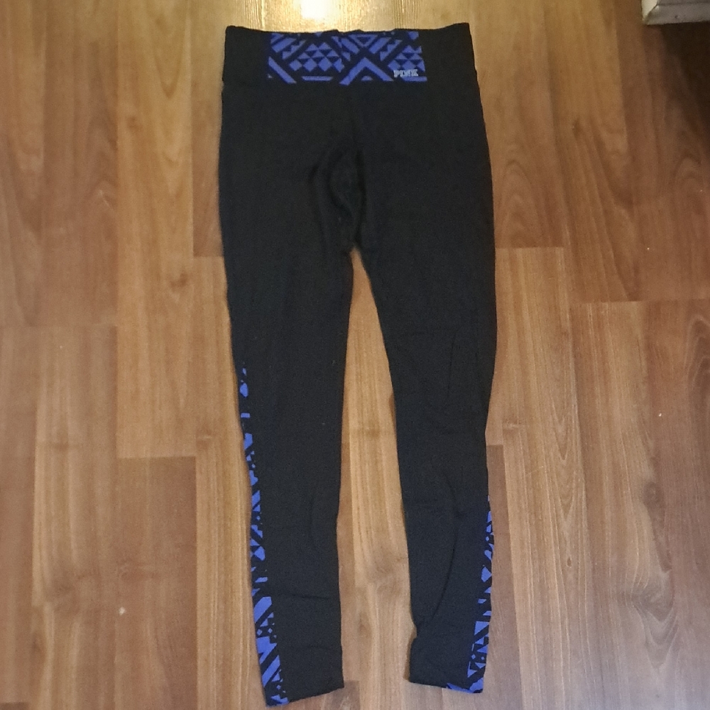 Victoria's Secret Black Leggings with Blue Accents